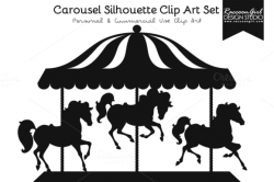 Carousel Silhouette Clip Art Set | Scrapbook designs, Carousel and ...