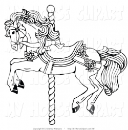Clip Art of a Black and White Carousel Horse Decorated in Bows and ...