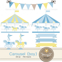 50% OFF Carousel Digital Paper Blue Boy Horse Carnival
