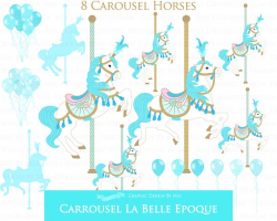 Blue Carousel Clipart+Pattern ~ Illustrations ~ Creative Market