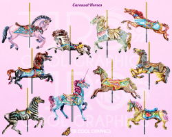 Carousel Horses Digital Realistic Clip Art PNG Printable
