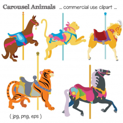 Carousel Animal Clipart, Carousel Clip Art, Animal Clipart, Carousel Horse  Clipart, Tiger Clipart, Cat Clipart, Goat Art, Digital Download