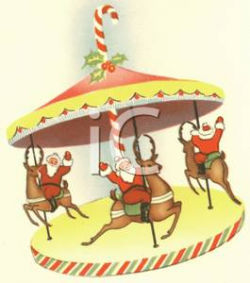 Clip Art Image: A Carousel Showing Santa Riding on Reindeer
