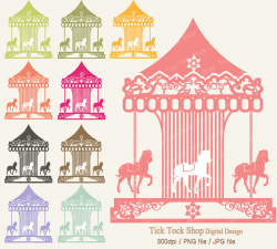 Carnival clipart merry go round - Pencil and in color carnival ...