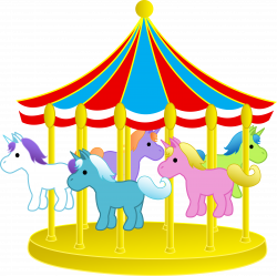 Cute Carnival Carousel With Ponies - Free Clip Art