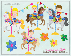 Carousel Kids Cute Digital Clipart for Invitations Card