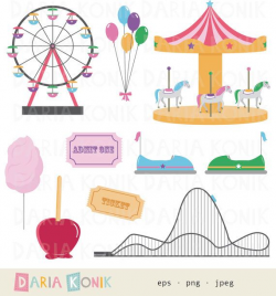 Funfair Clip Art Set- carnival clip art, rollercoaster, carousel ...