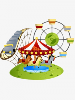 Amusement Park Vector, Roller Coaster, Ferris Wheel, Carousel PNG ...