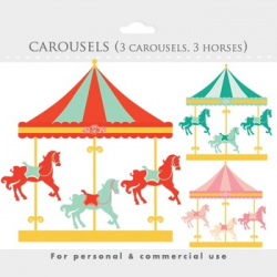Carousel clipart - merry go round clip art, carnival, fair, horses, park