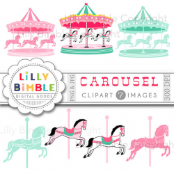 Carousel Digital Scrapbook papers Merry Go Round, horses, birthday ...