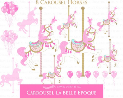 Pink Carousel Clipart+Pattern ~ Illustrations ~ Creative Market