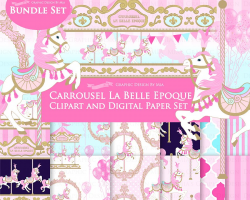 Pink Carousel Clipart+Pattern ~ Illustrations ~ Creative Market