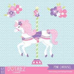Carousel clipart PINK Carousel cute horse flowers
