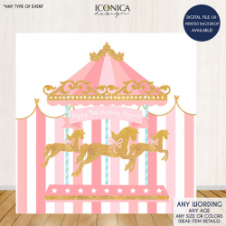 Carousel Backdrop Horse First Birthday Any Age Pink Circus