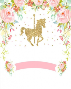 5x7FT Gold Carousel Horse Unicorn Pink Flowers baby Shower Custom ...