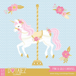 Pink & Gold Carousel carousel clipart carrusel clipart