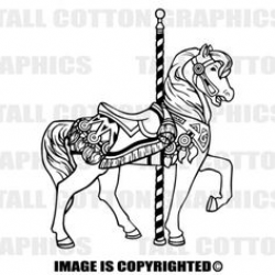 Clip Art of a Carousel Horse on a Spiraling Pole on a White ...