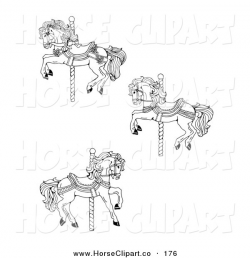 Clip Art of a Set of Three Carousel Horses on a White Background by ...