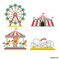 Amusement park attractions rides vector illustration. Circus tent ...