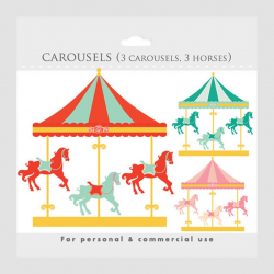 Carousel clipart - merry go round clip art, carnival clip art, fair,  horses, horse, amusement park for personal and commercial use
