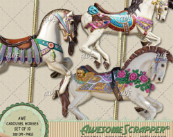 Carousel Animals 2 Pack Horses Digital Clip Art Realistic
