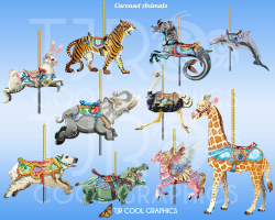 Carousel Animals, Carousel Horses, Digital Clip Art, Realistic ...