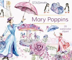 Mary Poppins Watercolor Clipart Carousel Clipart Fairytale ...
