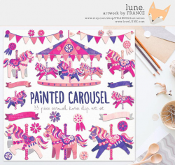 3 FOR 2. Watercolor Clipart. Carousel Horse Clip Art. Painted