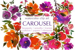 Carousel Watercolor Floral Clip Art ~ Illustrations ~ Creative Market