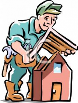 A Colorful Cartoon of a Carpenter Building a Doll House - Royalty ...