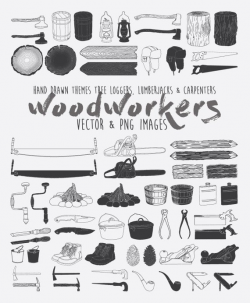 Hand Drawn Lumberjack Clipart, Carpenters Clipart, Camping ...