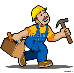 Construction, carpenter cartoon with tool.