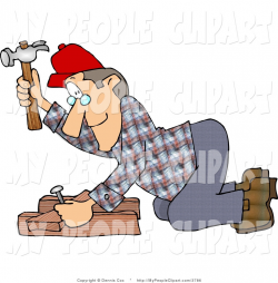 Clip Art of a Male Caucasian Carpenter Hammering a Nail Through Wood ...
