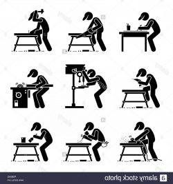 Carpenter Using Woodworking Tools And Equipment With A ...