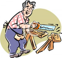 A Colorful Cartoon of a Carpenter Accidentally Sawing Through a ...