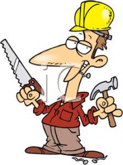 A Carpenter With A Hammer And Saw - Royalty Free Clipart Picture