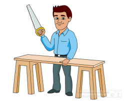 Construction Clipart- carpenter-with-saw-workbench - Classroom Clipart