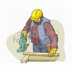 Carpenter cutting a board with a circular saw clipart. Royalty-free clipart  # 159988