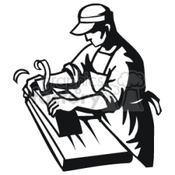 Royalty-Free Black and white outline of a man using a wood planer ...
