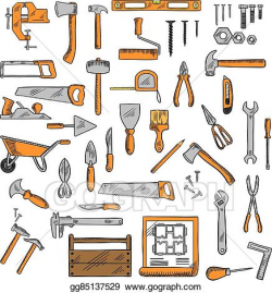 Vector Clipart - Sketched tools for building, carpentry, shoemaking ...