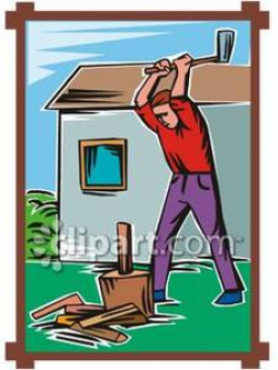 A Man Chopping Wood - Royalty Free Clipart Picture