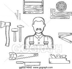 Vector Illustration - Carpenter with timber and tools sketch icons ...