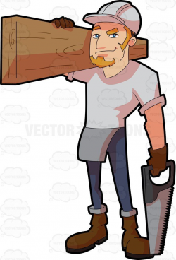 A Male Construction Worker Carrying A Slab Of Wood | Construction ...