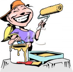 A Woman with a Paint Roller and Paint - Royalty Free Clipart Picture