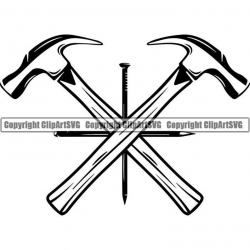 Woodworking Logo #7 Hammer Nail Crossed Carpenter Tool Build Occupation  Hand Crafted Service .SVG .EPS .PNG Clipart Vector Cricut Cutting