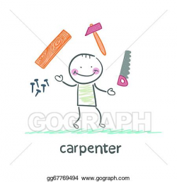 Vector Illustration - Around carpenter tools hammer, nails, saws ...