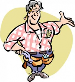 A Colorful Cartoon of a Carpenter Showing Off His Handiwork ...