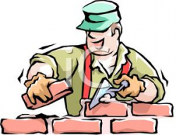 A Colorful Cartoon of a Mason Laying Bricks - Royalty Free Clipart ...