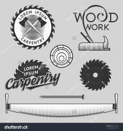 Vintage wood works and carpentry logos, emblems, templates, labels ...