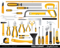 Yellow Tools Clipart Set, Tools Clip art, Digital Files, Helping ...